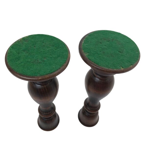 Handcrafted Wooden Rustic Candlesticks 7-Inch Tall Green Felt Base Set of 2 - Picture 4 of 6
